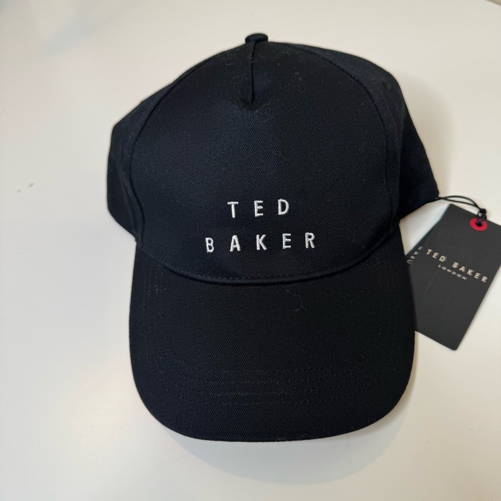 Ted Baker London Baseball Cap Black Cotton Hat Adult S/M Leather Strap